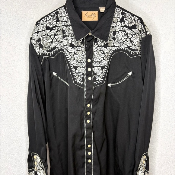 Scully Other - Scully Men Black Western Pearl Snap Embroidered Floral Yoke Long Sleeve Shirt 2X